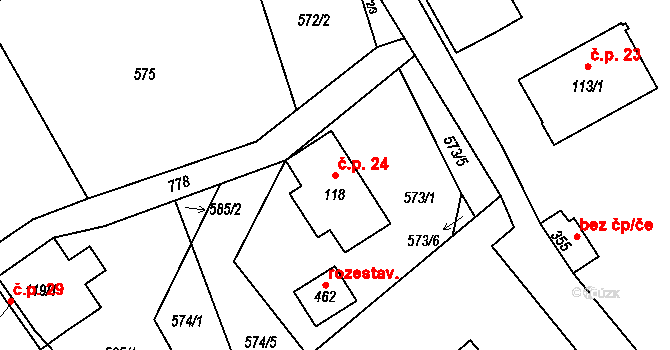 Jistebsko 24, Pěnčín na parcele st. 118 v KÚ Jistebsko, Katastrální mapa