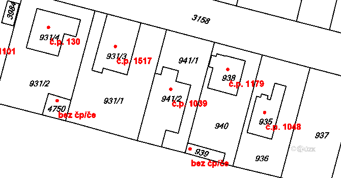 Čelákovice 1039 na parcele st. 941/2 v KÚ Čelákovice, Katastrální mapa