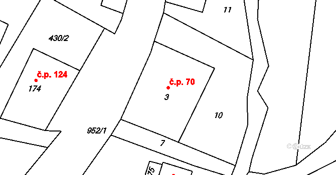 Bystré 70, Stárkov na parcele st. 3 v KÚ Bystré u Stárkova, Katastrální mapa