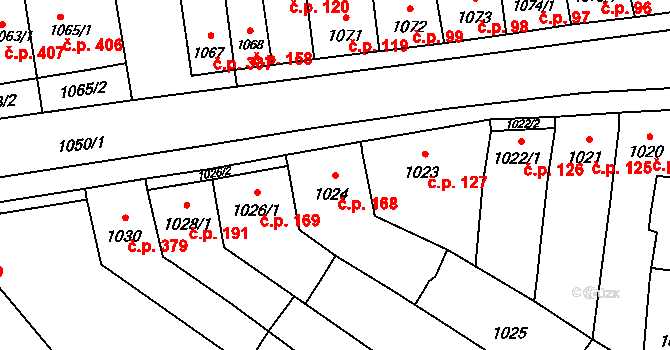 Sokolnice 168 na parcele st. 1024 v KÚ Sokolnice, Katastrální mapa
