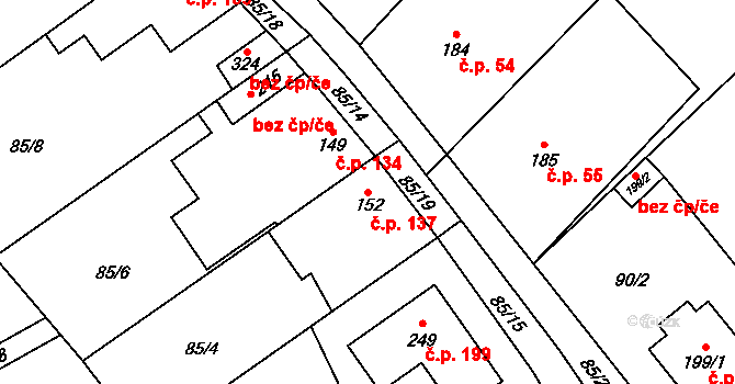 Lhota 137 na parcele st. 152 v KÚ Lhota u Kamenných Žehrovic, Katastrální mapa