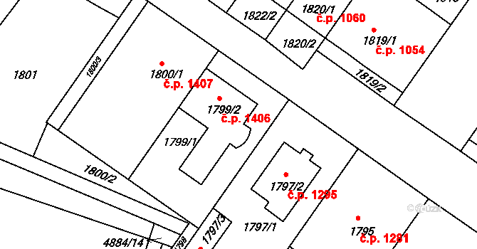 Bzenec 1406 na parcele st. 1799/2 v KÚ Bzenec, Katastrální mapa