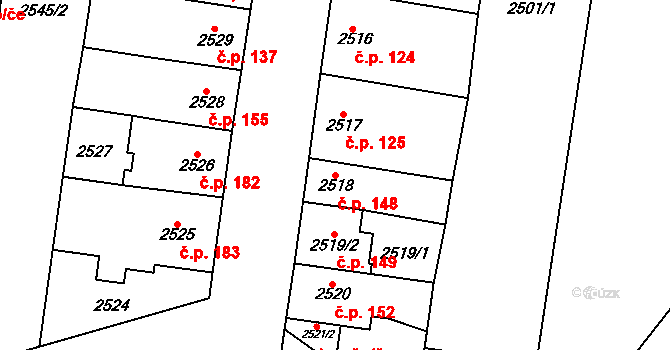 Nosálovice 148, Vyškov na parcele st. 2518 v KÚ Vyškov, Katastrální mapa