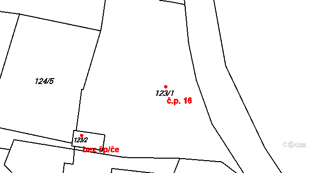 Krmelín 16 na parcele st. 123/1 v KÚ Krmelín, Katastrální mapa