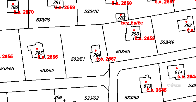 Těptín 2657, Kamenice na parcele st. 794 v KÚ Těptín, Katastrální mapa