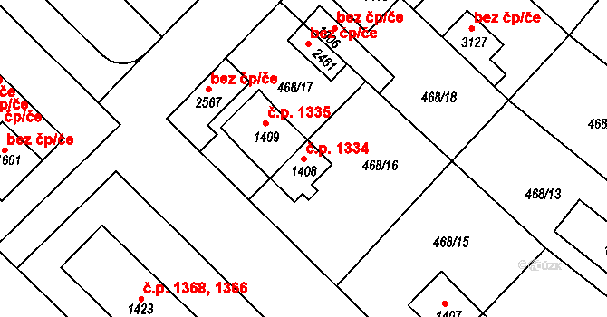 Brandýs nad Labem 1334, Brandýs nad Labem-Stará Boleslav na parcele st. 1408 v KÚ Brandýs nad Labem, Katastrální mapa