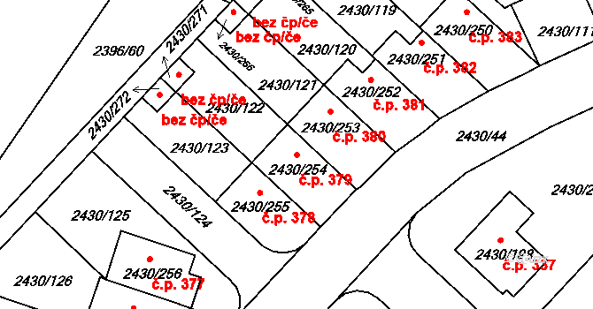 Dačice V 379, Dačice na parcele st. 2430/254 v KÚ Dačice, Katastrální mapa