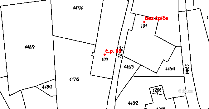 Heřmanice 65 na parcele st. 100 v KÚ Heřmanice u Frýdlantu, Katastrální mapa