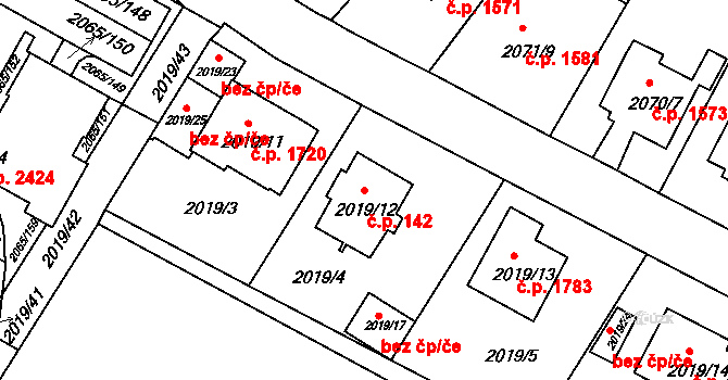Boskovice 142 na parcele st. 2019/12 v KÚ Boskovice, Katastrální mapa