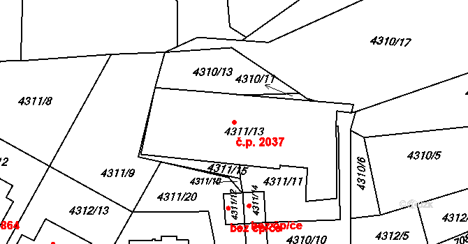 Boskovice 2037 na parcele st. 4311/13 v KÚ Boskovice, Katastrální mapa