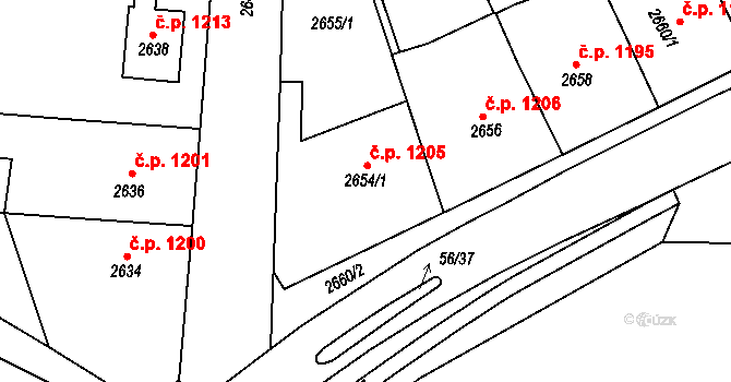 Tachov 1205 na parcele st. 2654/1 v KÚ Tachov, Katastrální mapa