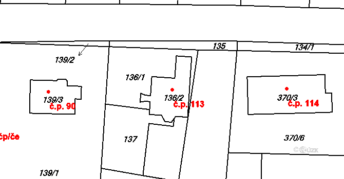 Kosičky 113 na parcele st. 136/2 v KÚ Kosičky, Katastrální mapa