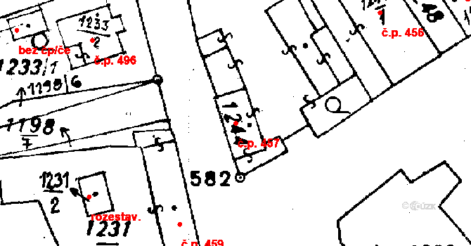 Rybníček 457, Újezd na parcele st. 1244/1 v KÚ Újezd u Uničova, Katastrální mapa