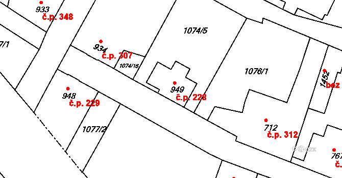 Cvikov I 228, Cvikov na parcele st. 949 v KÚ Cvikov, Katastrální mapa