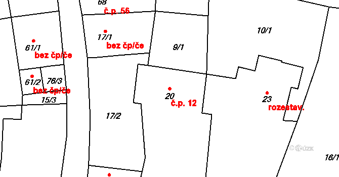 Chotiměř 12 na parcele st. 20 v KÚ Chotiměř, Katastrální mapa