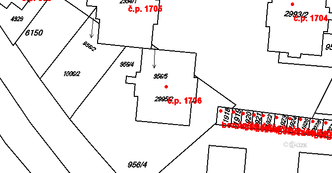 Rožnov pod Radhoštěm 1706 na parcele st. 2995/2 v KÚ Rožnov pod Radhoštěm, Katastrální mapa