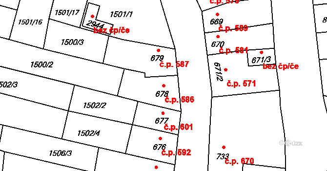 Hořice 586 na parcele st. 678 v KÚ Hořice v Podkrkonoší, Katastrální mapa