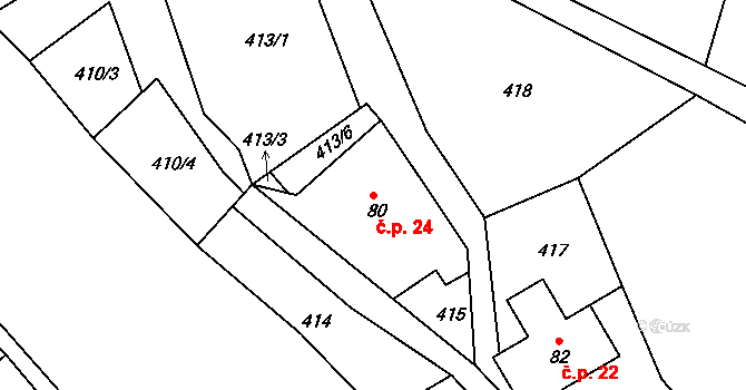 Krasíkov 24 na parcele st. 80 v KÚ Krasíkov, Katastrální mapa