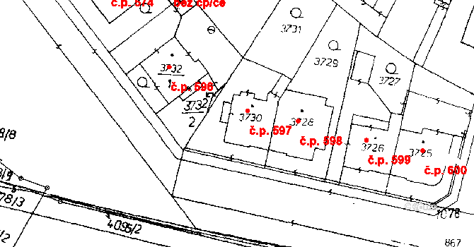 Poděbrady III 597, Poděbrady na parcele st. 3730 v KÚ Poděbrady, Katastrální mapa