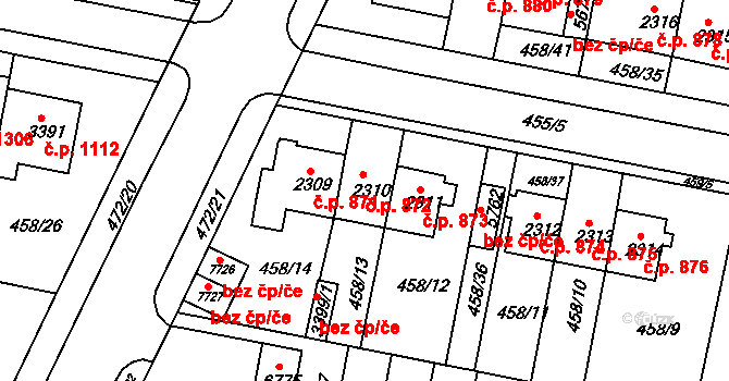 Horka-Domky 872, Třebíč na parcele st. 2310 v KÚ Třebíč, Katastrální mapa