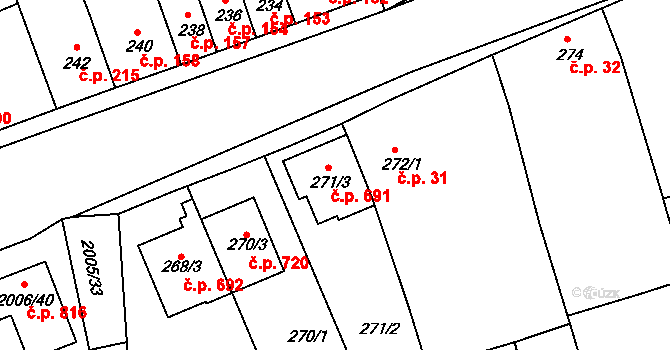 Chrlice 691, Brno na parcele st. 271/3 v KÚ Chrlice, Katastrální mapa