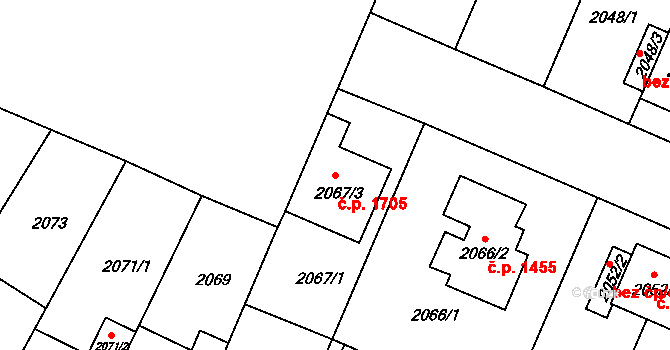 Trnovany 1705, Teplice na parcele st. 2067/3 v KÚ Teplice-Trnovany, Katastrální mapa