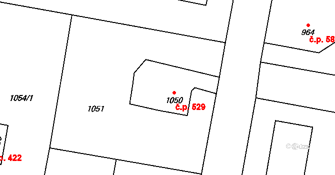 Paskov 529 na parcele st. 1050 v KÚ Paskov, Katastrální mapa