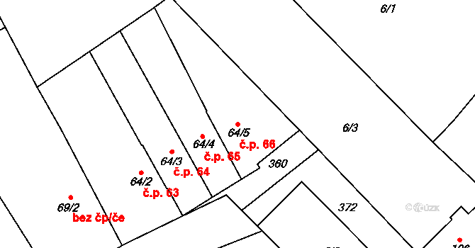 Rozvadovice 66, Litovel na parcele st. 64/5 v KÚ Rozvadovice, Katastrální mapa
