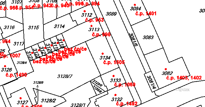Sokolov 1505 na parcele st. 3134 v KÚ Sokolov, Katastrální mapa