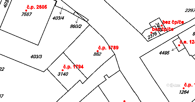 Cheb 1789 na parcele st. 862 v KÚ Cheb, Katastrální mapa