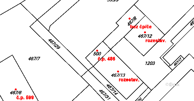 Veltrusy 486 na parcele st. 467/8 v KÚ Veltrusy, Katastrální mapa