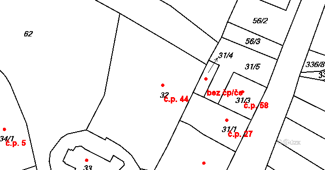 Habartice 44, Klatovy na parcele st. 32 v KÚ Habartice u Obytců, Katastrální mapa