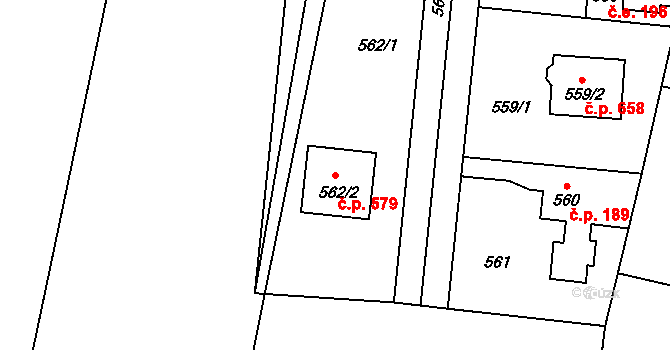 Vinoř 579, Praha na parcele st. 562/2 v KÚ Vinoř, Katastrální mapa