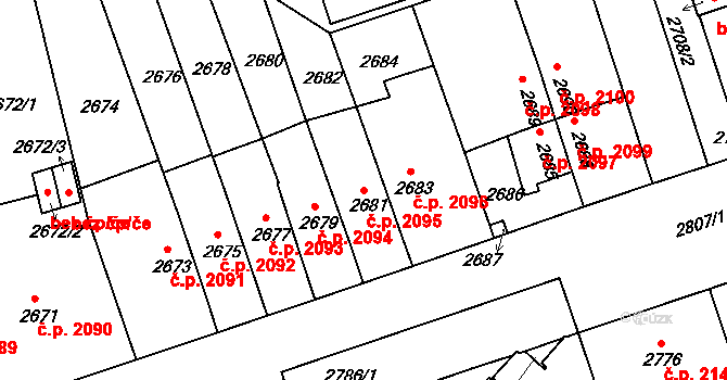 Žižkov 2095, Praha na parcele st. 2681 v KÚ Žižkov, Katastrální mapa