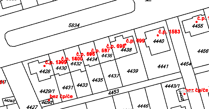 Záběhlice 698, Praha na parcele st. 4436 v KÚ Záběhlice, Katastrální mapa