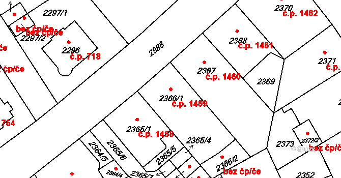 Nusle 1459, Praha na parcele st. 2366/1 v KÚ Nusle, Katastrální mapa