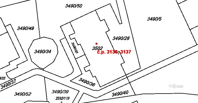 Chodov 3137,3138, Praha na parcele st. 3502 v KÚ Chodov, Katastrální mapa