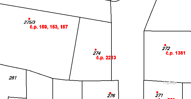 Smíchov 2213, Praha na parcele st. 274 v KÚ Smíchov, Katastrální mapa