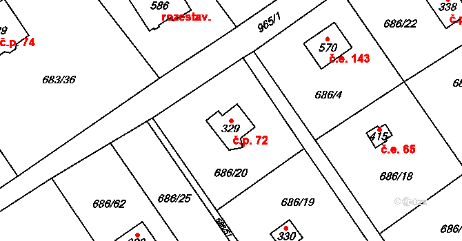 Halouny 72, Svinaře na parcele st. 329 v KÚ Svinaře, Katastrální mapa