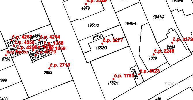 Hodonín 3277 na parcele st. 1682/3 v KÚ Hodonín, Katastrální mapa