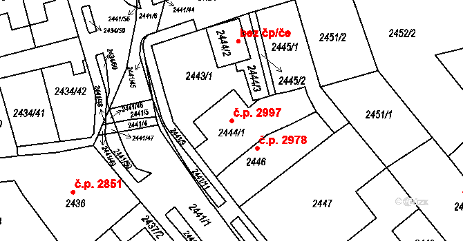 Chomutov 2997 na parcele st. 2444/1 v KÚ Chomutov II, Katastrální mapa