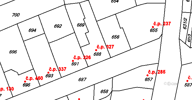 Nosislav 327 na parcele st. 688 v KÚ Nosislav, Katastrální mapa