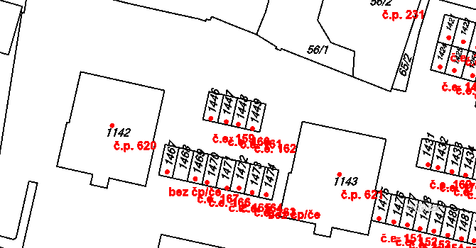 Rosice 161 na parcele st. 1448 v KÚ Rosice u Brna, Katastrální mapa