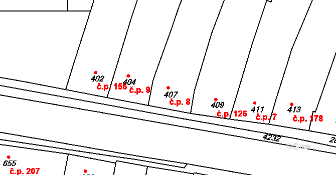 Kuřim 8 na parcele st. 407 v KÚ Kuřim, Katastrální mapa