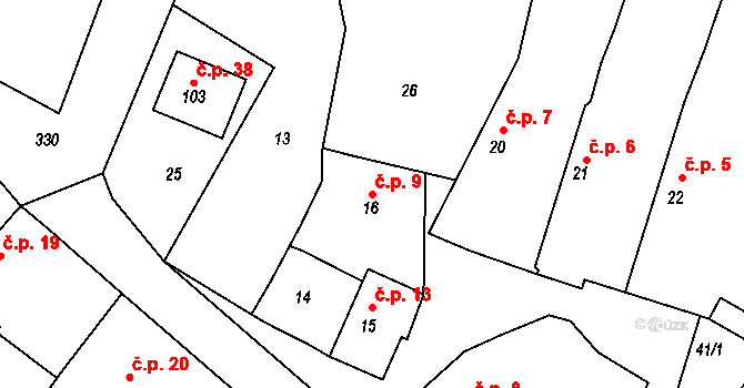Sedlov 9, Ratboř na parcele st. 16 v KÚ Sedlov, Katastrální mapa