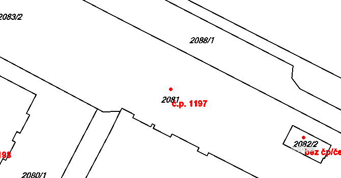 Město 1197, Havířov na parcele st. 2081 v KÚ Havířov-město, Katastrální mapa