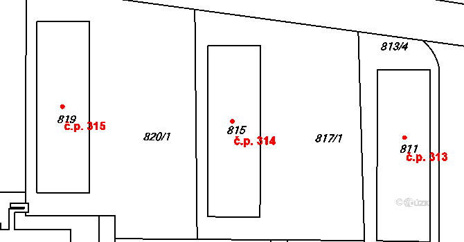 Děčín XXXII-Boletice nad Labem 314, Děčín na parcele st. 815 v KÚ Boletice nad Labem, Katastrální mapa