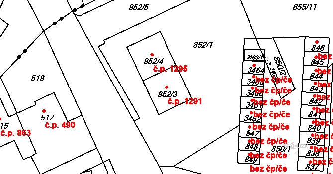 Rýmařov 1291 na parcele st. 852/3 v KÚ Rýmařov, Katastrální mapa