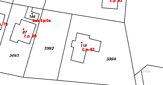 Koněprusy 82 na parcele st. 118 v KÚ Koněprusy, Katastrální mapa