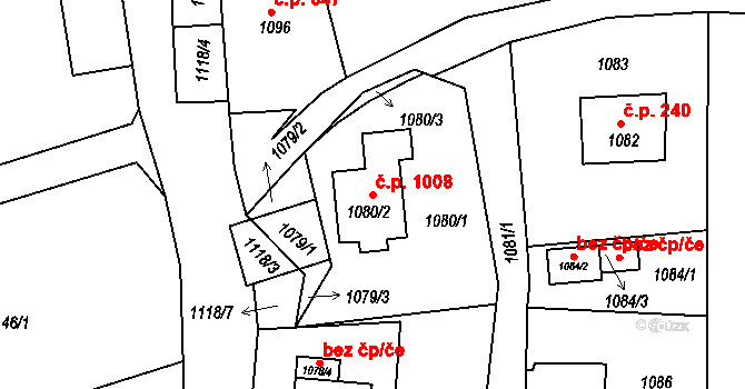Štramberk 1008 na parcele st. 1080/2 v KÚ Štramberk, Katastrální mapa